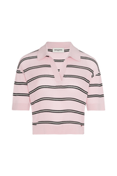 Women Multicolor Striped Polo Baby pink front view