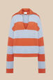 Women Two-Colour Openwork Fishnet Jacket Striped coral/baby blue front view