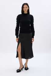 Sweater with ruffle detail Black front worn view
