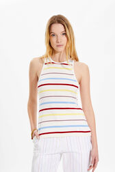 Women Picot Multicolor Striped Tank Top Multico white striped details view 1