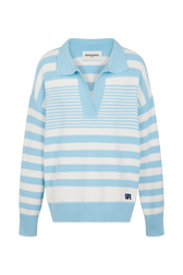 Striped cotton sailor sweater White/skyblue stripe front view