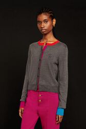 Cardigan laine colorblock femme Gris vue de détail 2