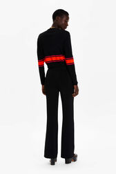 Women Colourful Stripes Wide Viscose Cardigan Black back worn view