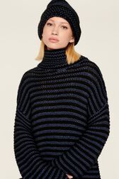 Robe courte col roulé lurex femme Raye noir/bleu vue de détail 6