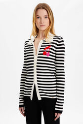 Women Striped Knit Shirt Ecru details view 1