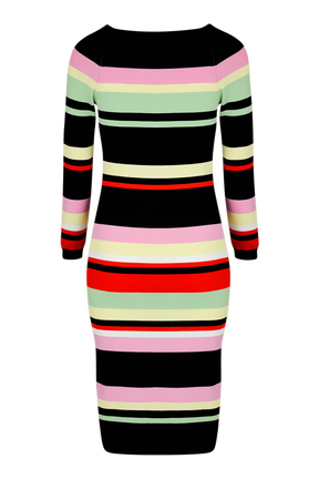 Women Multicolor Striped Maxi Dress Black back view