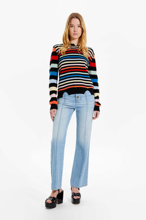 Pull rayé multicolore femme Multico raye vue portée de face