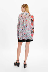 Women Cherry Print Viscose Shirt Baby blue back worn view