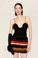 Women Bouclette Wool Short Skirt Multico crea striped front worn view