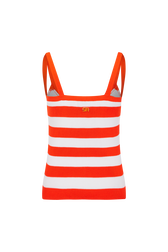 Ribbed striped top with straps Tangerine/white stripe back view