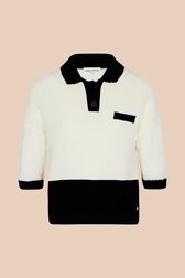 Polo oversize coton tricoté finitions contrastantes femme Ecru vue de face