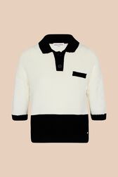 Women Cotton Knit Oversize Polo Shirt Ecru front view