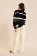 Women Multicolor Striped Openwork Sweater Night blue back worn view
