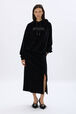 Velvet hoodie Black front worn view