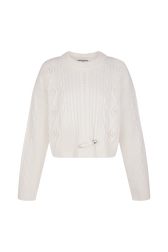 Cable-knit woolen sweater Ecru front view
