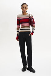 Tricolour Knit High Neck Jumper - Luxury Red