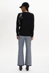 Women Heart Print Sweater Black back worn view