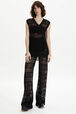 Women Striped Openwork Lace Tank Top Black front worn view