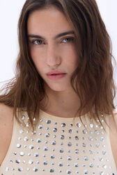 Asymmetrical tank dress in jersey with studs Vanilla details view 2