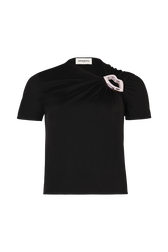 Short-sleeved jersey top Black front view