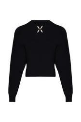 Women Openwork Floral Sweater Black back view