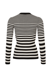 Striped Long-Sleeved Crew Neck Sweater Black/white back view