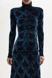 Baroque Print Close-Fit Velvet Dress Blue details view 2