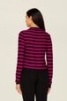 Women Brushed Poor Boy Striped Sweater Black/fuchsia back worn view