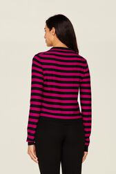 Women Brushed Poor Boy Striped Sweater Black/fuchsia back worn view