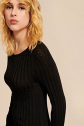Robe longue maille côtelée femme Noir vue de détail 2
