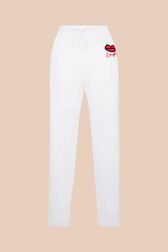 Women Mouth Print Jogging Pants White front view