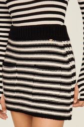 Women Big Poor Boy Striped A-line Skirt Black/white details view 2