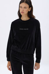 Long-Sleeved Velvet Sweater Black details view 1