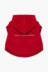 Pull à capuche chien velours Rouge vue de face