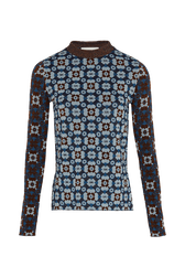 Viscose Knit Crew-Neck Sweater Blue front view