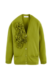 Cardigan laine fleur en relief femme Pistache vue de face
