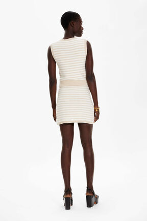 Mini jupe rayée femme Raye ecru/beige vue portée de dos