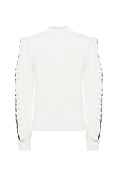 Sweater with ruffle detail Cream front view