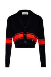 Women Colourful Stripes Wide Viscose Cardigan Black front view