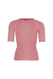 Short-sleeved crew-neck top in cotton and silk Red/white back view