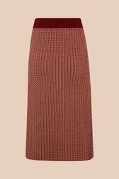 Jupe mi-longue motif géométrique signature femme Marron vue de dos