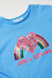 Long-Sleeved Oversized Printed Girl T-shirt Blue details view 1