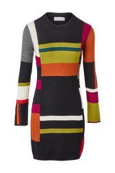 Women Multicolor Alpaca Short Dress Multico crea front view