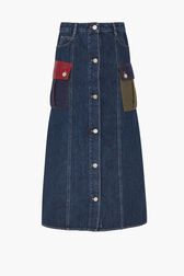 Mid-Long Denim Skirt Baby blue front view