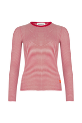 Long-sleeved crew-neck top in cotton and silk Red/white front view