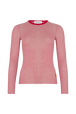 Long-sleeved crew-neck top in cotton and silk Red/white front view