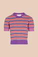 Women Pastel Multicolor Striped Short Sleeve Sweater Lilac front view