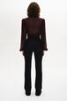 Wool Knit High-Waisted Flare Trousers Black back worn view