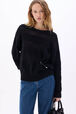 Pull col rond à manches longues en crochet coton ajouré Noir vue de détail 1