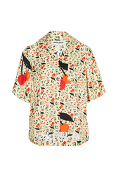 Women Twill Short Sleeve Oversize Shirt Baby yellow front view